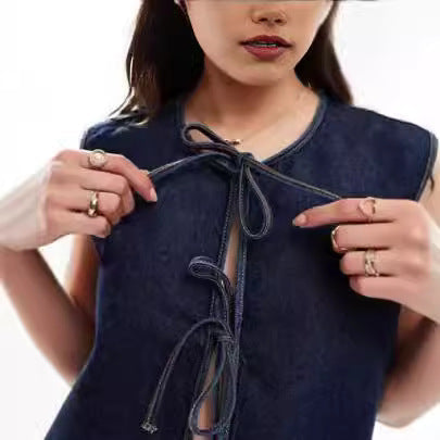 Fashion Rope Sleeveless Women's Denim Vest