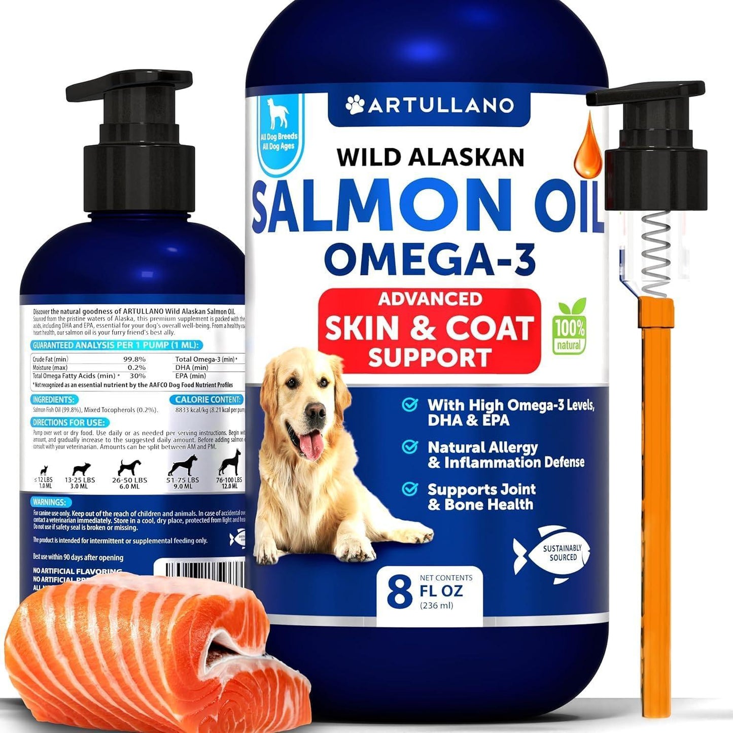 Salmon Oil for Dogs 8 fl oz Omega-3 Wild Alaskan EPA