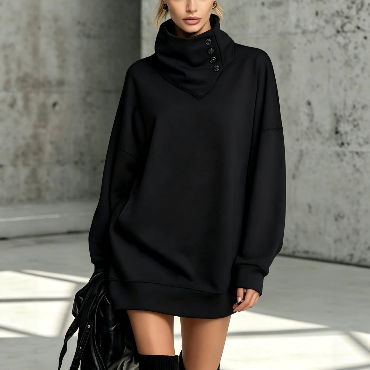 Vintage Loose-Fit Button-Down Mid-Length Womens Sweatshirt