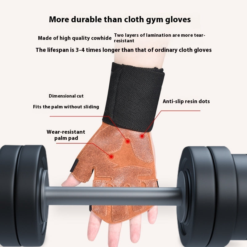 Cowhide Fitness Anti-slip Wrist Gloves