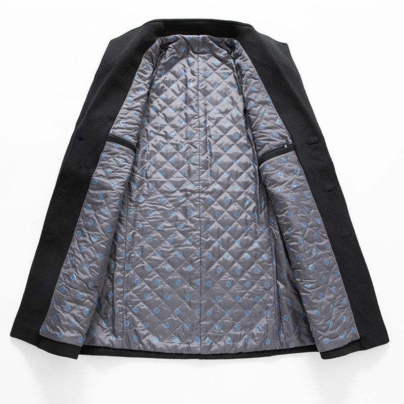 Stand-collar Cotton-lined Wrinkle-resistant Mid-length Wool Coat