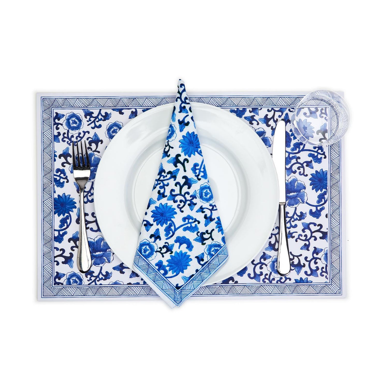 Chinoiserie Placemats Set Of 4 - Elegant Asian Floral Vinyl Placemats, Easy