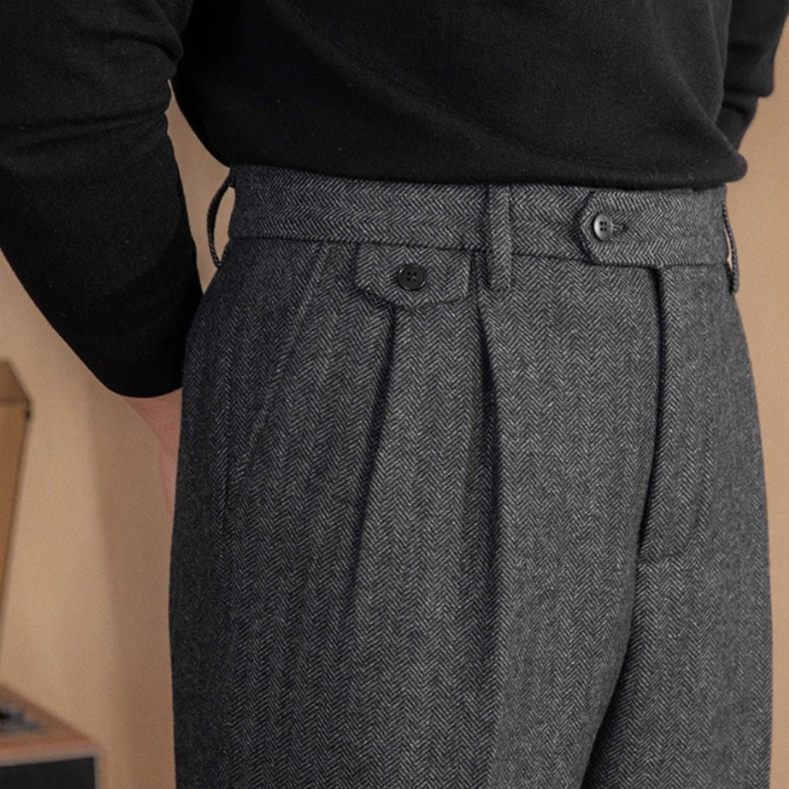 Mens Italian Herringbone Cropped Trousers