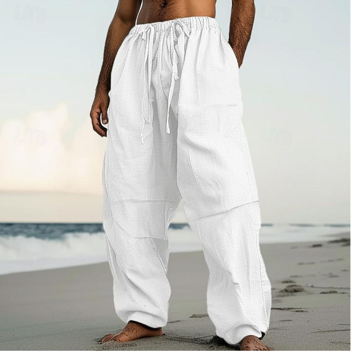 Beach Straight-leg Pants Plain Color Comfortable Daily Street
