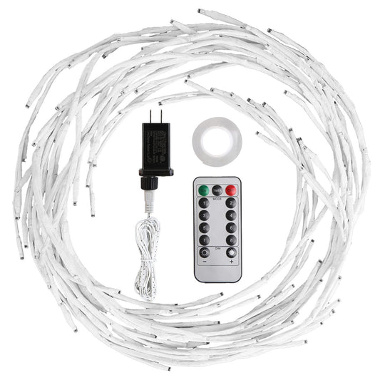 Beleuchtete Birkengirlande 2,4 m, beleuchtete Zweig-Lichterkette, 144 LEDs, Birkengirlande mit Lichtern, Lichterkette mit Timer, 8 Modi, IP45 wasserdicht für Weihnachten