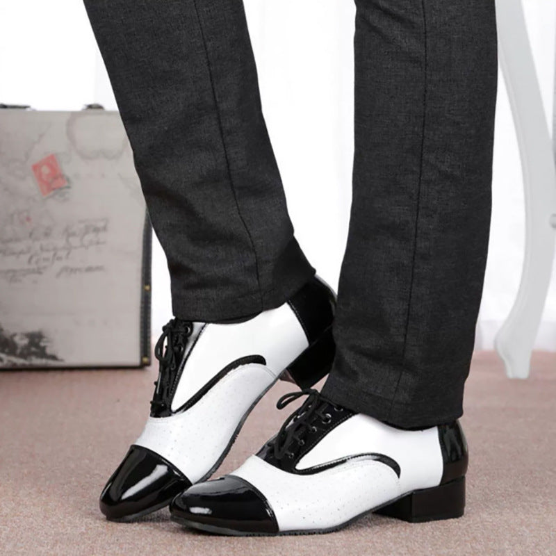 Latin Dance Shoes Men's Leather Black And White International Dancing Shoes