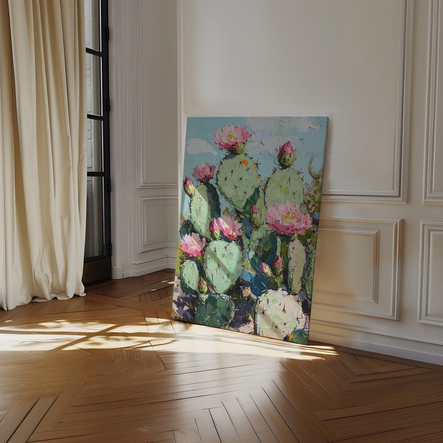 Blühende Feigenkakteen – Lebendige Kaktusblüten-Wandkunst