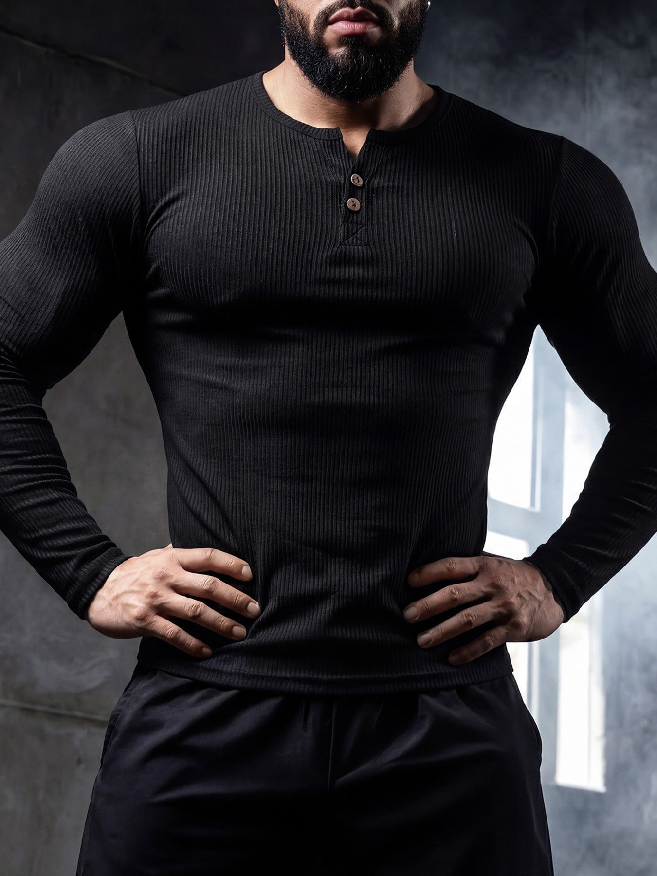 Muscle-fit Sporty-casual Half-button-down Long-sleeve