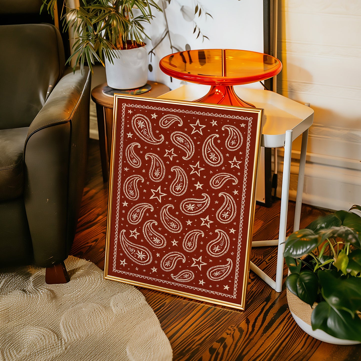 Vintage rotes Bandana mit Sternen und Paisley-Muster