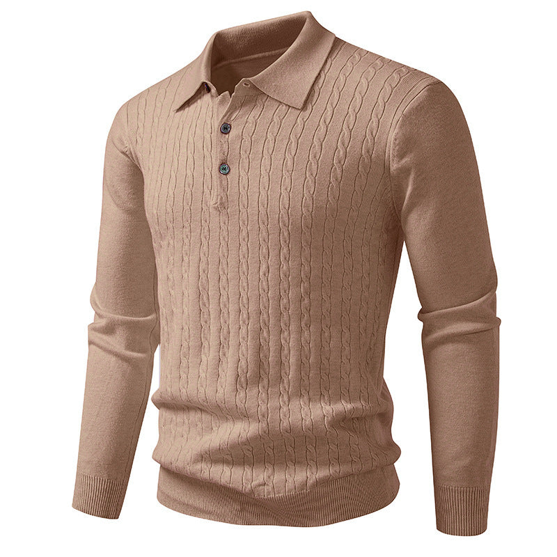 Twist-knit Cardigan Solid-color Lapel-neck Knit Sweater