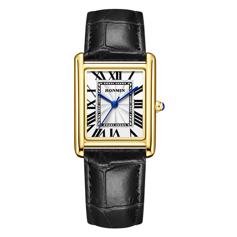 Couple Leather Watch Strap Simple Square Student's Watch Waterproof