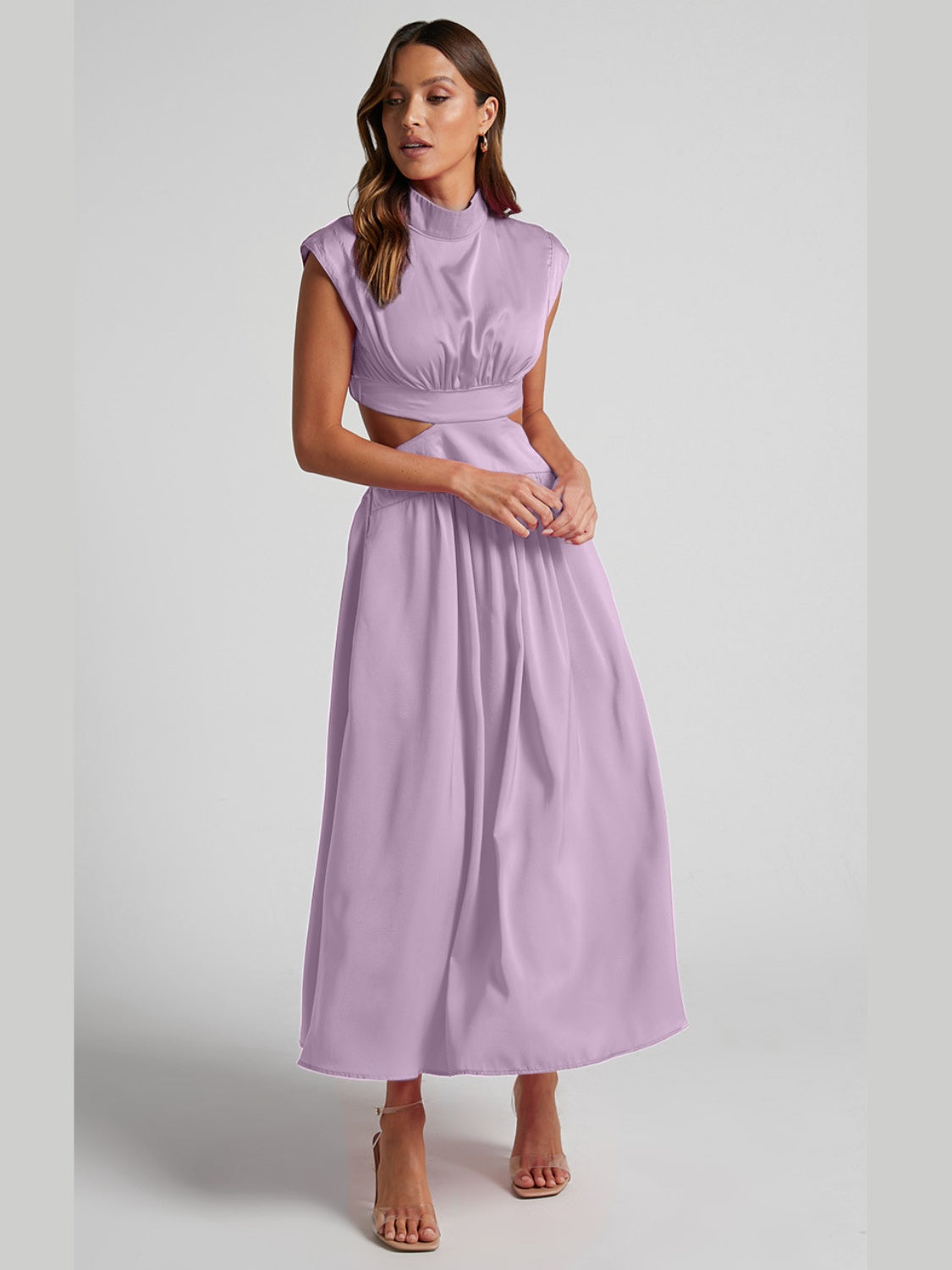 Modern Cutout Mock Neck Sleeveless Ruched Dress Elegant Dress For Women