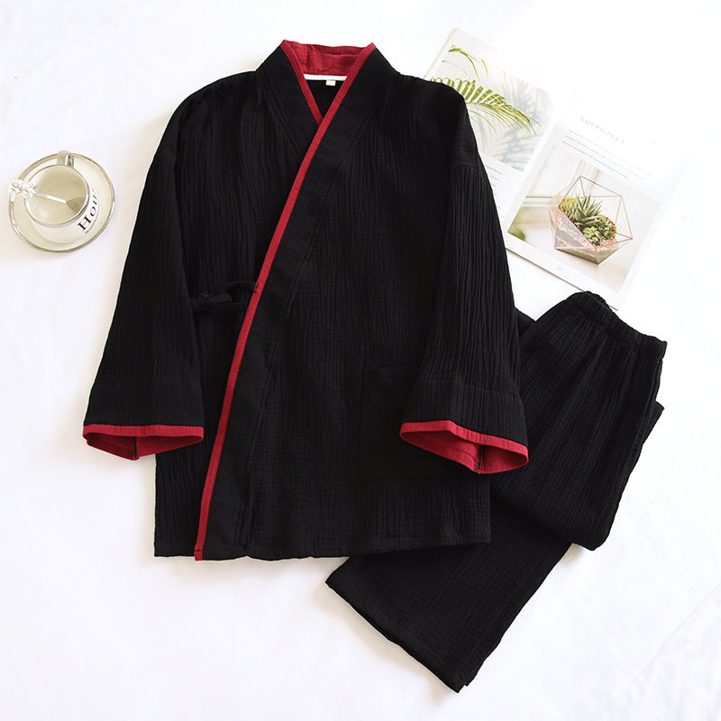 Mens Kimono Hanfu Pure Cotton Gauze Pajama Set