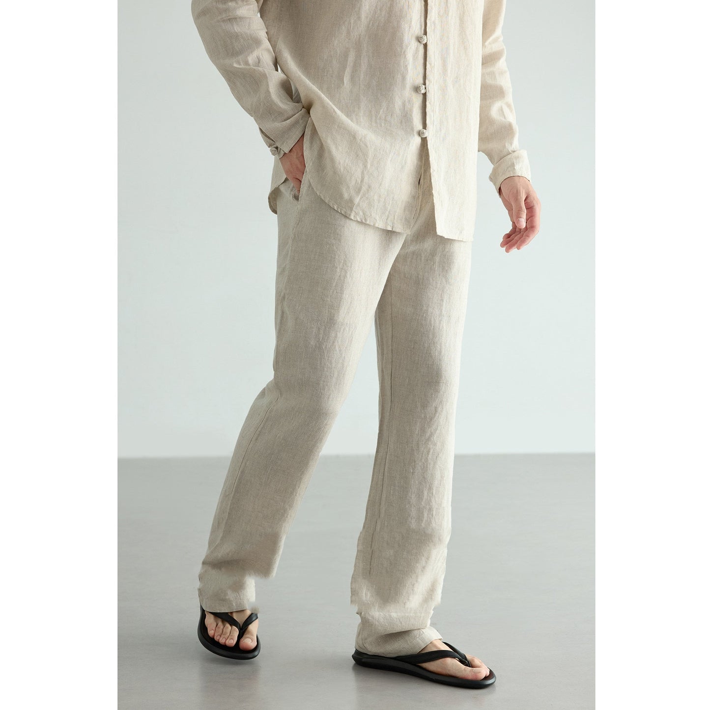 Men's Solid-Colored Versatile Drawstring Straight-Cut Casual Pants