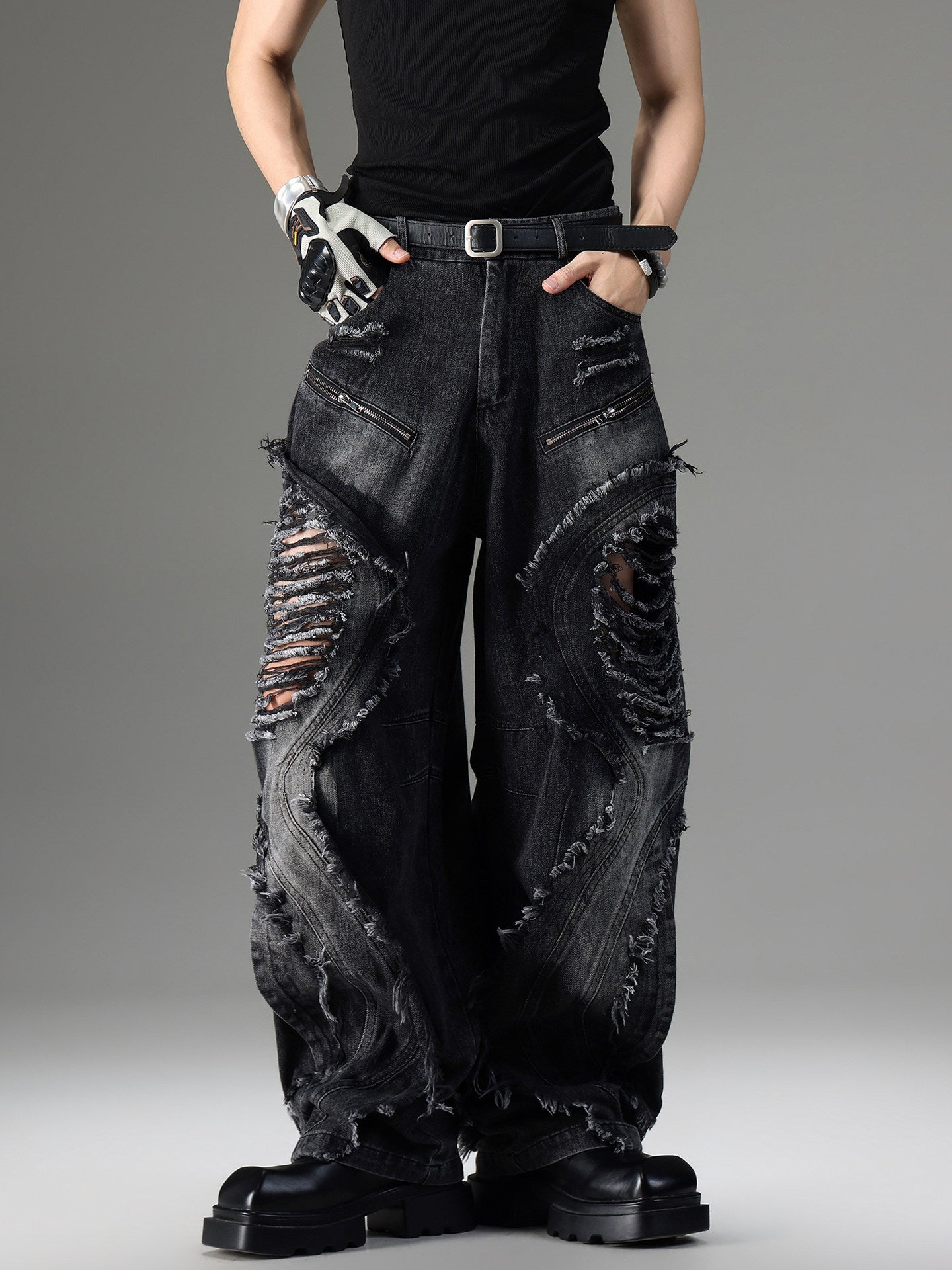 American-style Vintage Deconstructed Distressed Jeans