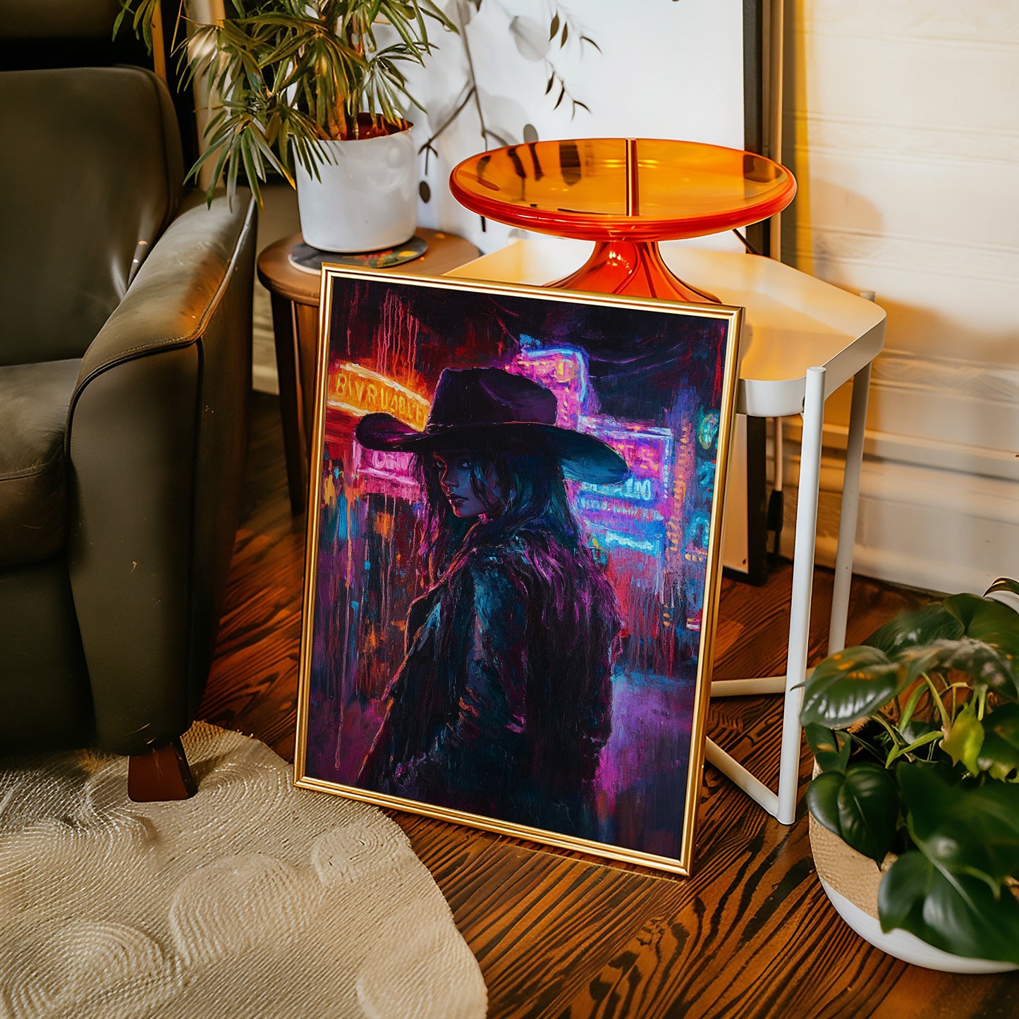 Cowgirl-Noir in Neonlichtern