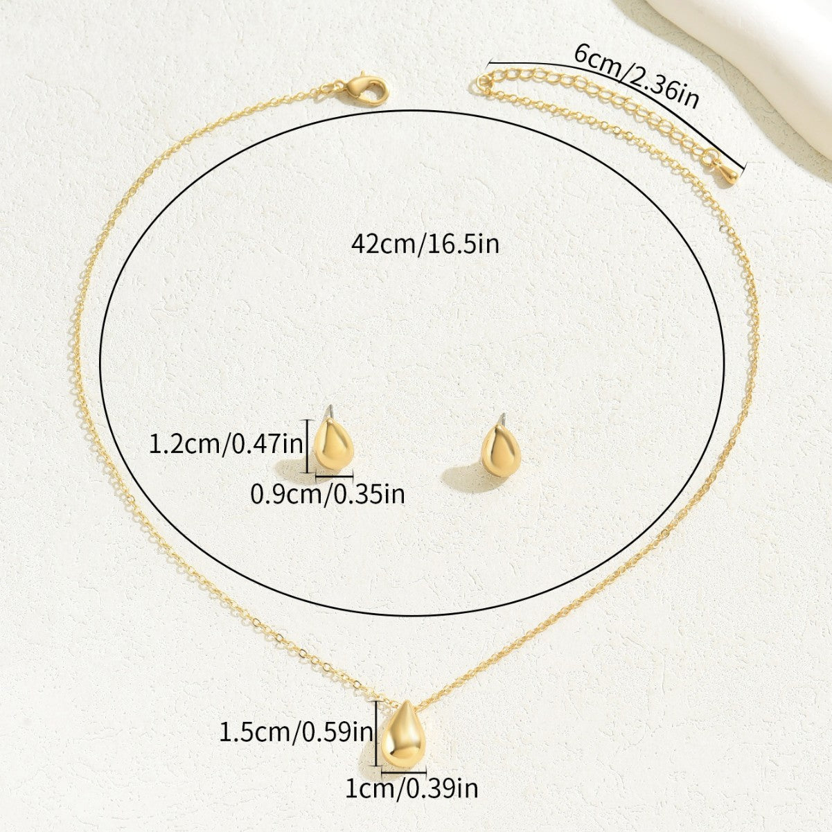 Sweet Fresh Style Women Jewelry Set, Niche Geometric Water Drop Design Matching Clavicle Necklace & Earrings, Versatile Daily Neck Ear Ornaments