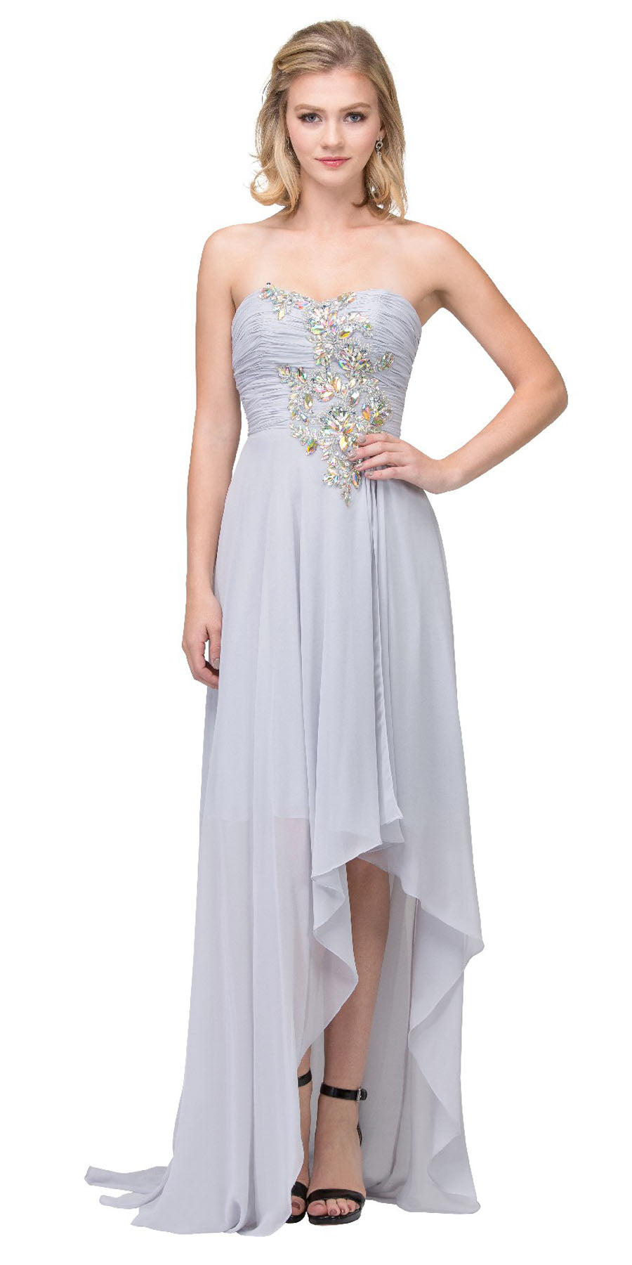 CLEARANCE - High Low Strapless A Line Ruched Bodice Prom Dress (Size 2XL)