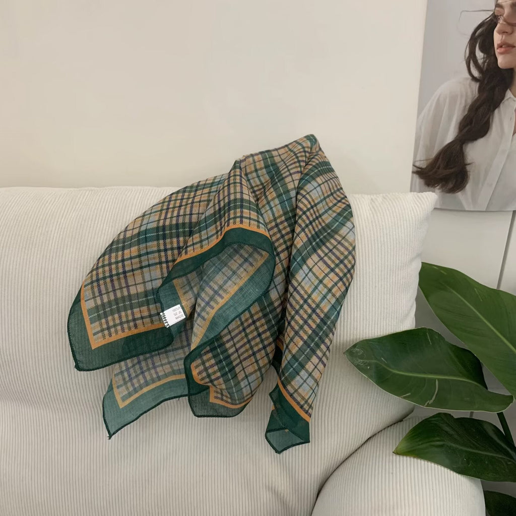Korean-style Cashew Flower Cotton-Linen Square Scarf For Women
