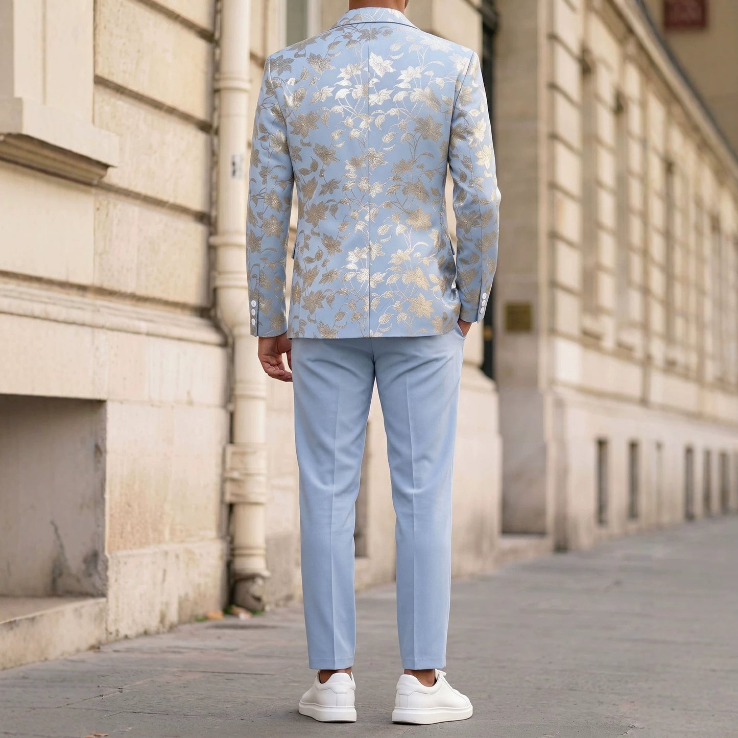 Mens Banquet Dress Gold-Embossed Suit Set