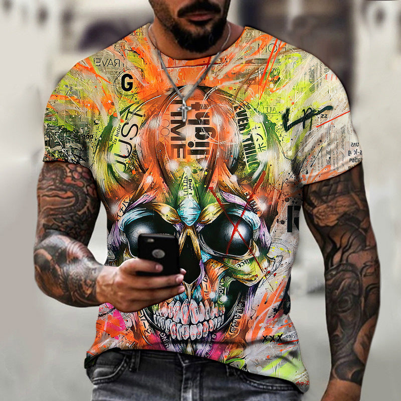 European And American Summer Dark Horror Skull 3D-Printed Mens Short-Sleeve T-Shirt