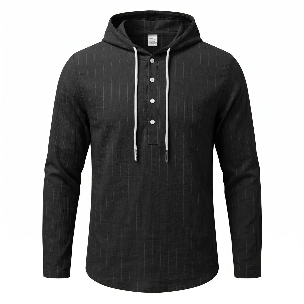 Casual Mens Loose-fit Vertical-striped Hooded Long-sleeve Shirt
