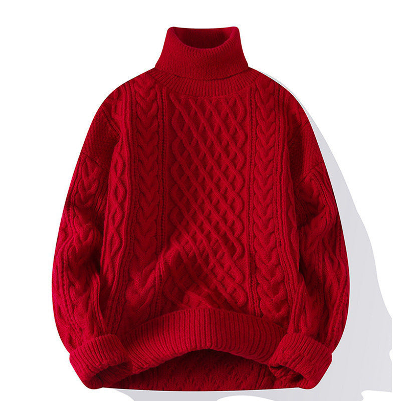Round-neck High-neck Fleece-lined Solid-color Sweater