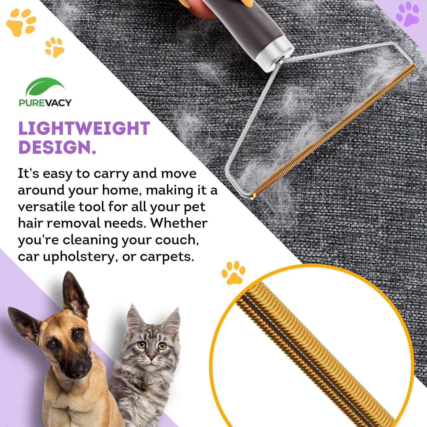 Pet Hair Remover Tool for Furniture Reusable Copper Teeth Wooden Handle