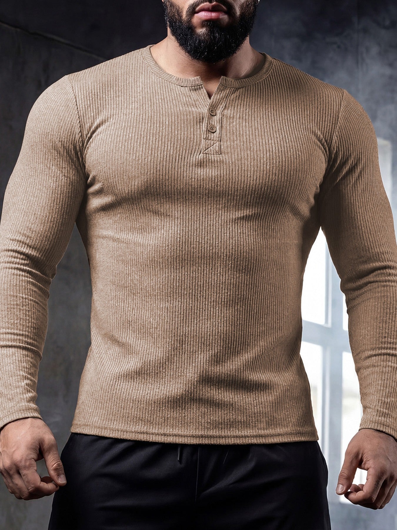 Muscle-fit Sporty-casual Half-button-down Long-sleeve
