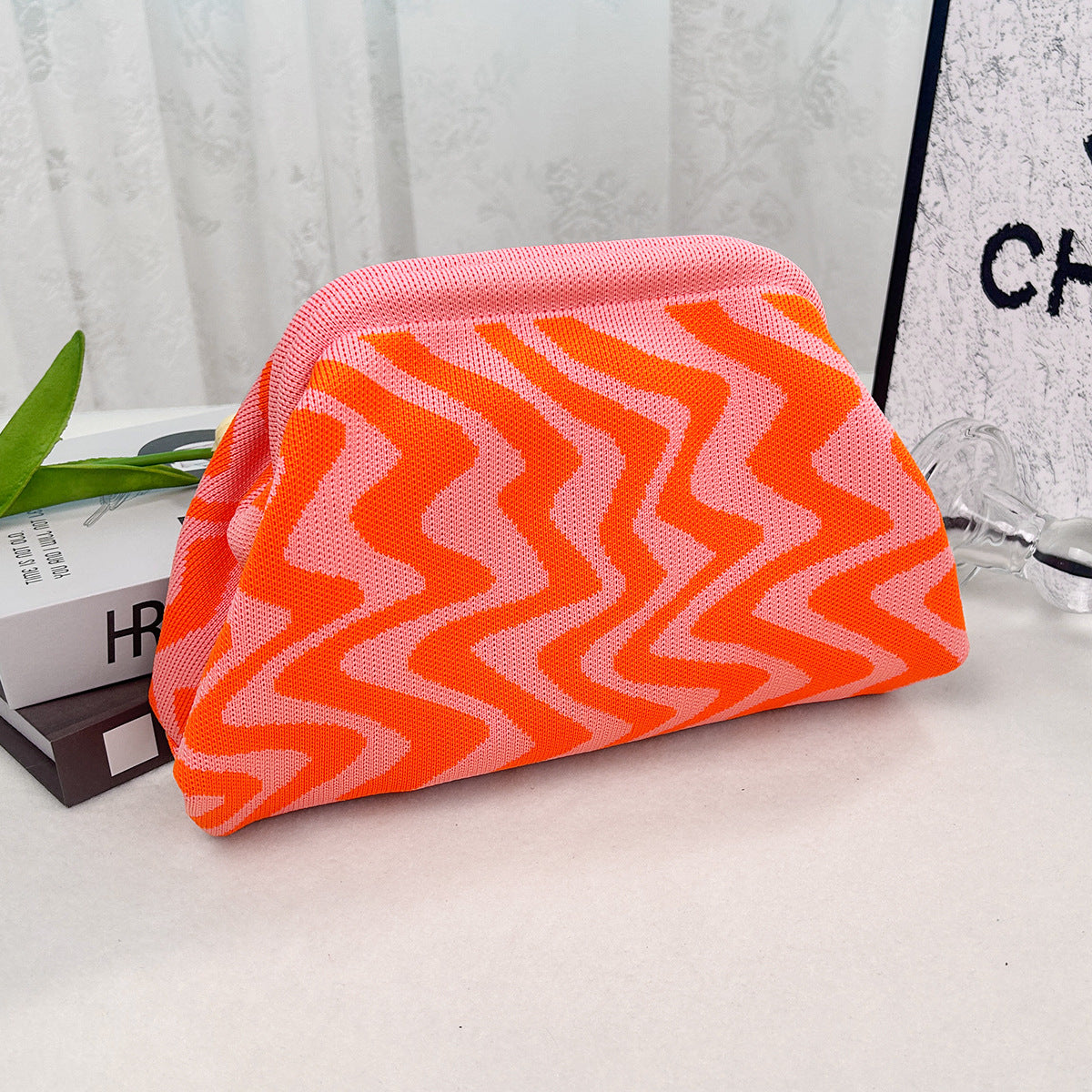 Womens Knitted Bag Striped Clutch