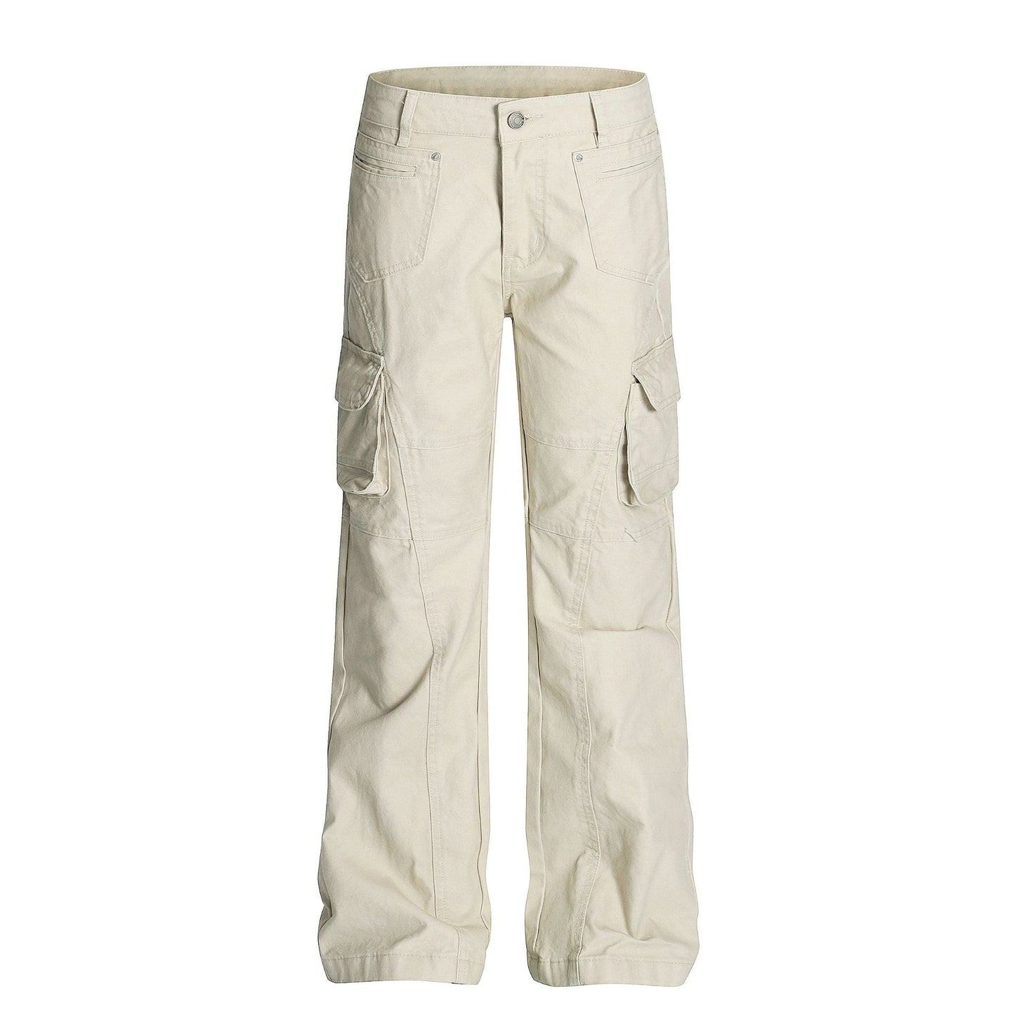 Retro Unisex Solid-Color Multi-Pocket Loose Flare-Bootcut Workwear Casual Pants