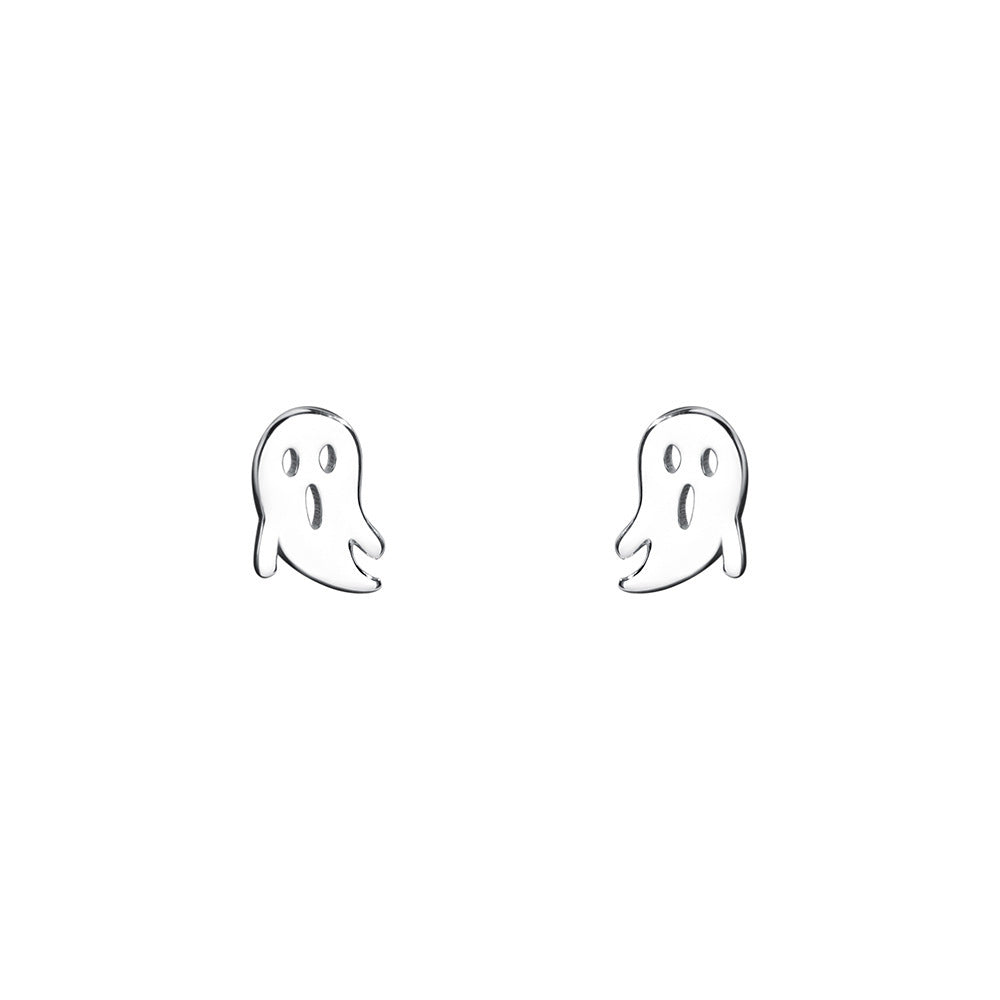 S999 Pure Silver Ghost Stud Earrings