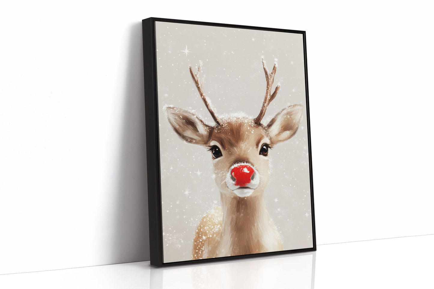 Adorable renne enneigé – Impression murale de Noël douillette