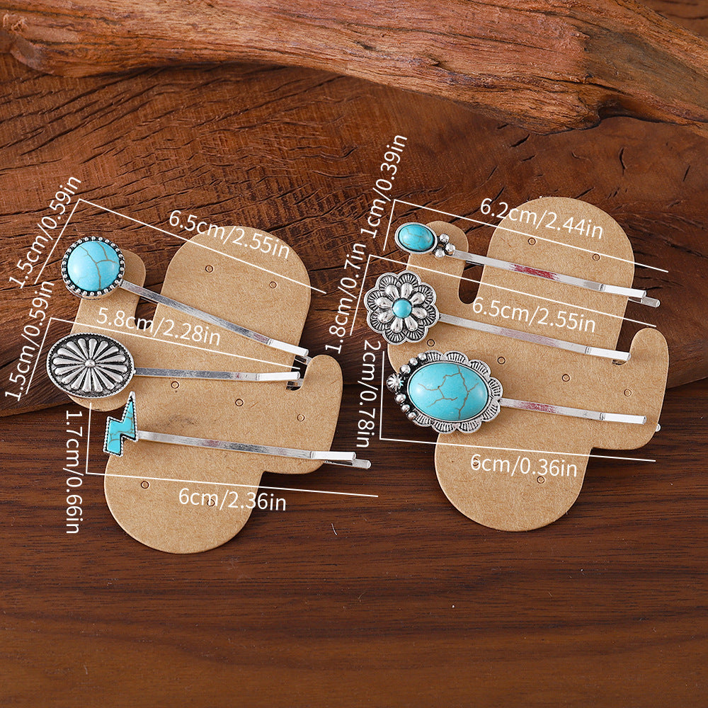 Bohemian Style Turquoise-encrusted Bobby Pin Hair Clip Set, A Popular