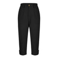 Cross-border Women's Solid Color Workwear Pants Waist Button Pants Ear Design Pants Leg Curled Women's Cropped Pants