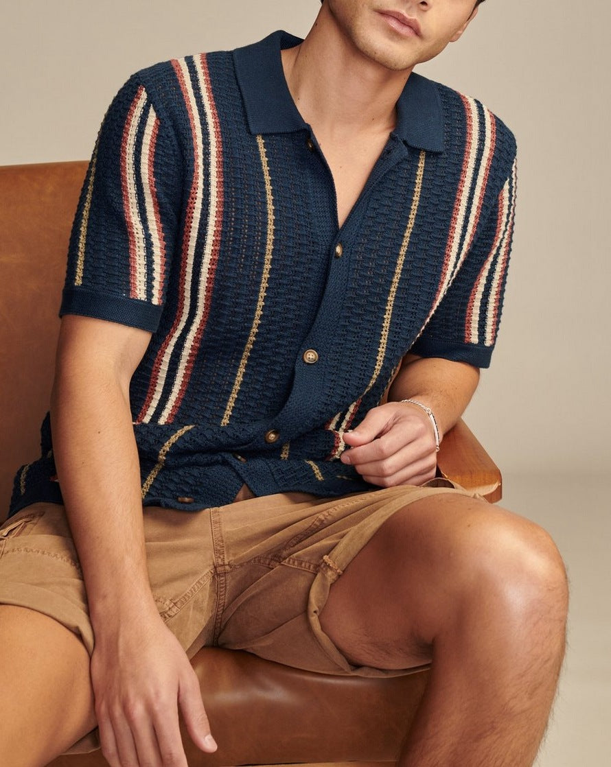 Men's Casual Hollow-out Knitted POLO Cardigan