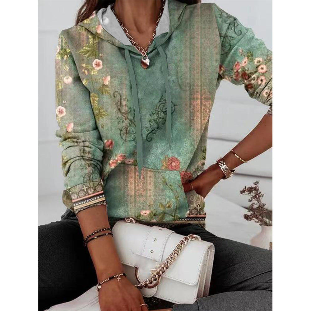 Womens Casual Printed Hoodie With Pockets