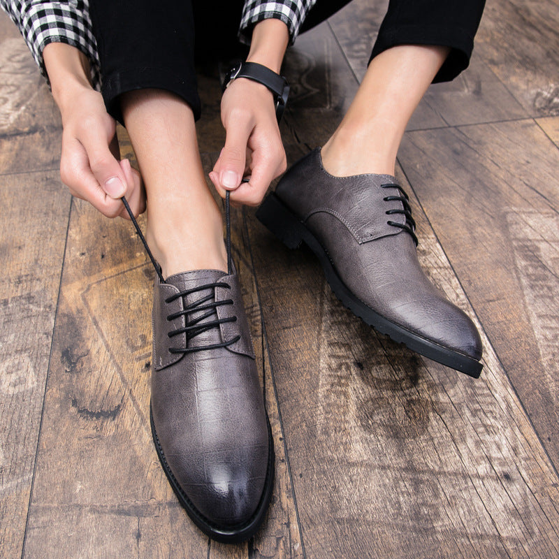 Mens Leather Korean-style Trendy Lace-up Casual Footwear British Business Formal And Leisure Shoes