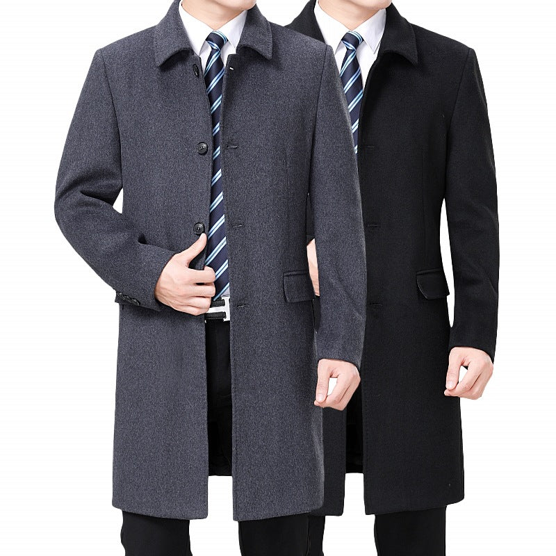 Mens Casual Long Wool Coat