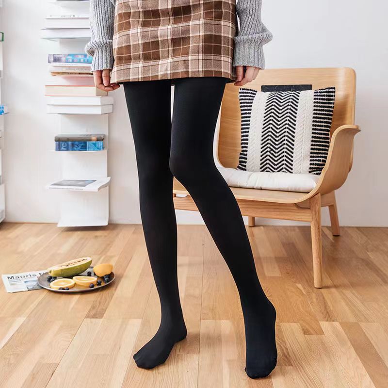 Plus-size Black Sheer Fleece-lined Leggings