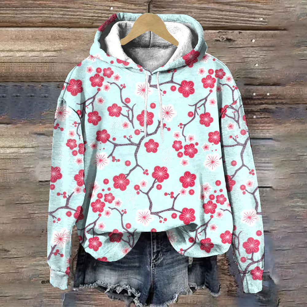 Stylish Floral-patterned Loose-fitting Designer Hoodie For Fall