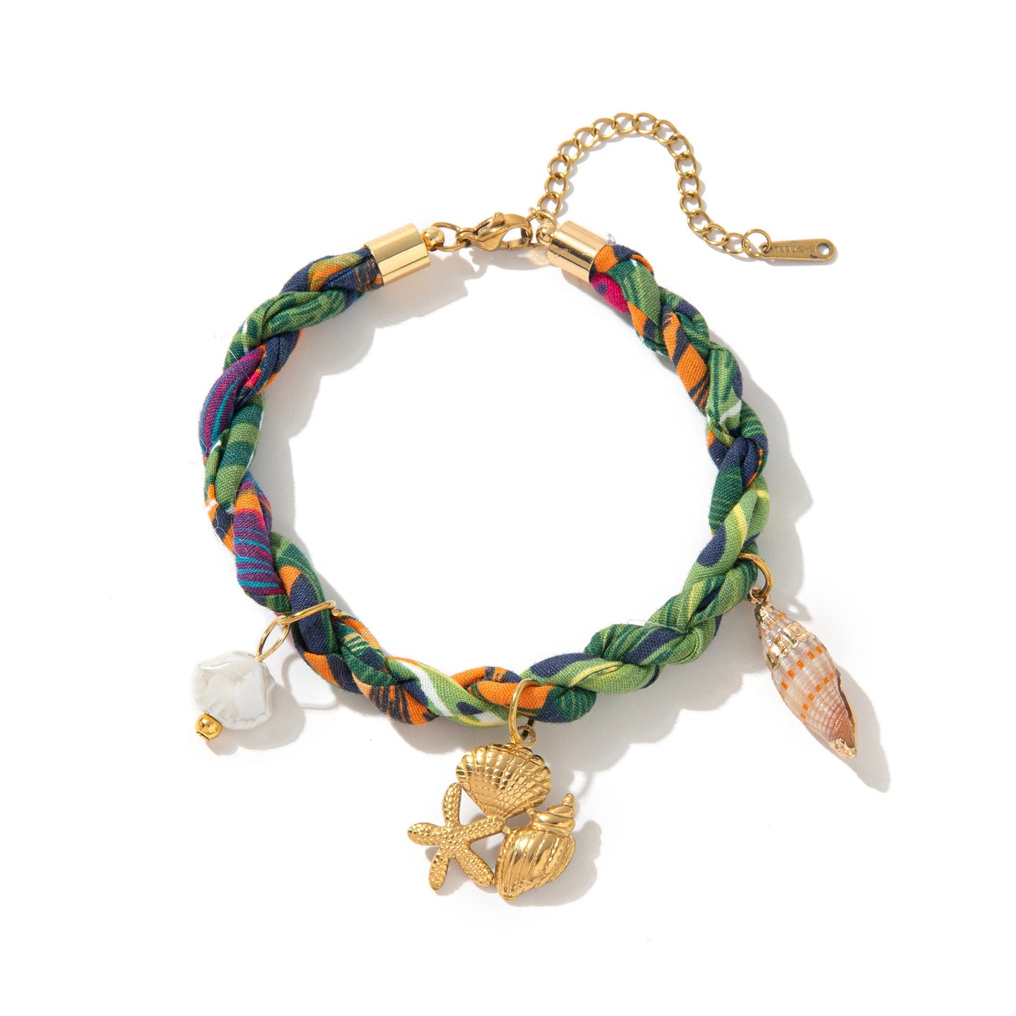 Colored Fabric Fan-shaped Seashell Electroplated 18k Gold Necklace And Bracelet