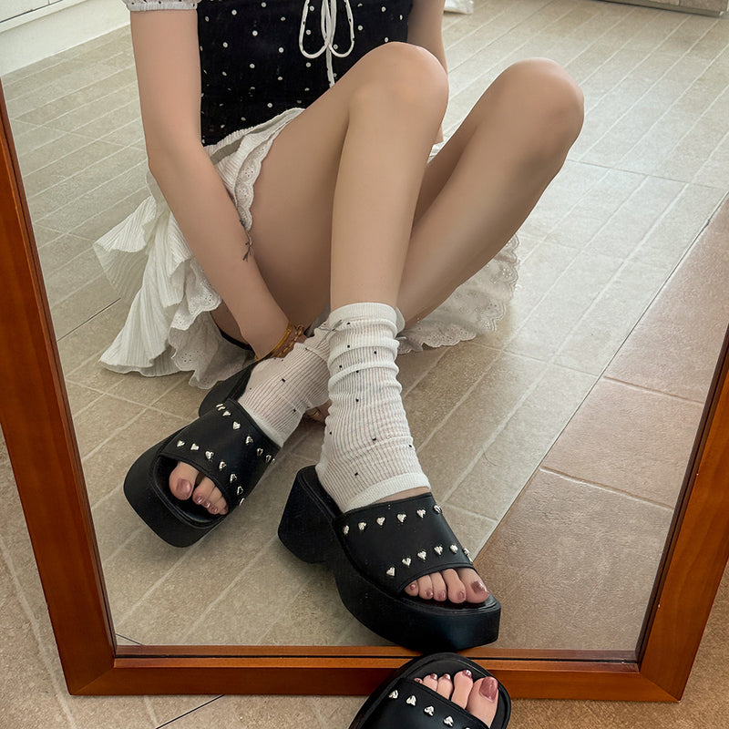 Women's Silver Platform Slide Sandals, Elevated Wedge Mule With Studded One Strap, Versatile Outdoor Summer Slippers