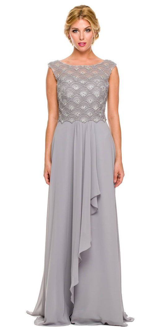 CLEARANCE - Juliet 590 Floor Length Chiffon Formal Gown Cap Sleeve (Size 2XL)