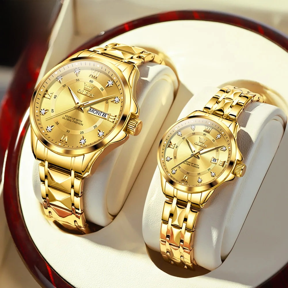 Montre femme étanche en acier inoxydable doré, fine et lumineuse