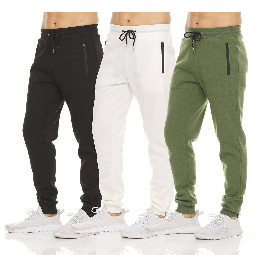 Men's Slim-fit Athletic Leggings, Casual Fleece Sweatpants With Zippered Ankle Cuffs, Solid-colored Skinny Running Pants
