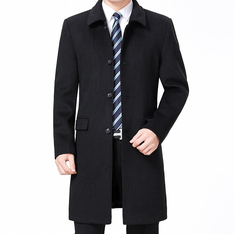Mens Casual Long Wool Coat