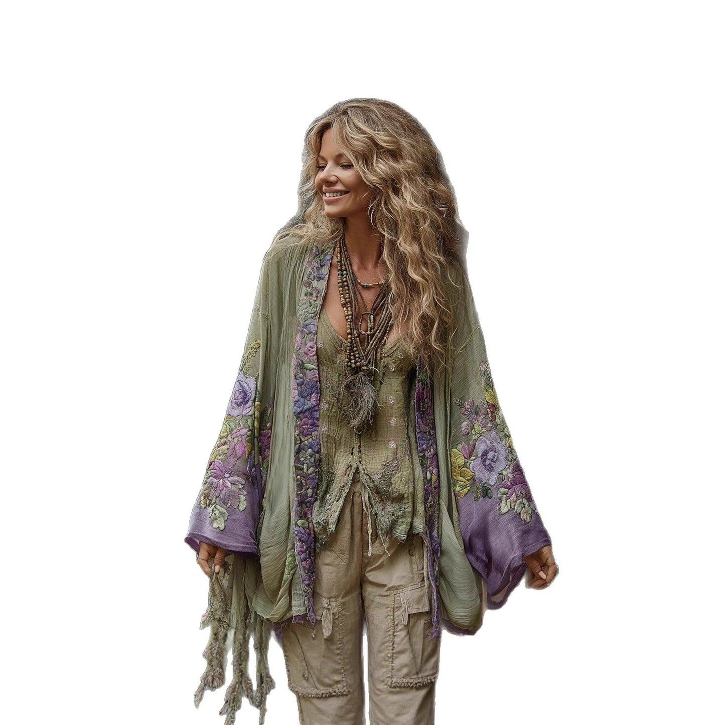 Ethnic-style Casual Linen Shawl With A Printed Shirt