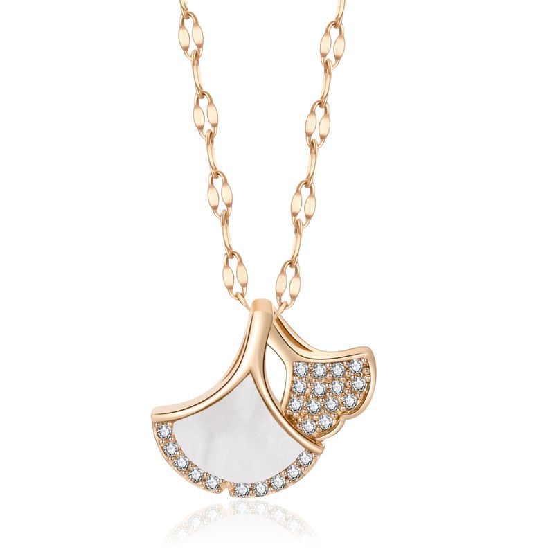 Dainty Ginkgo Leaf Pendant Necklace For Women, Shell & Zircon Adjustable Collarbone Chain, Elegant Long Sweater Chain Fashion Jewelry