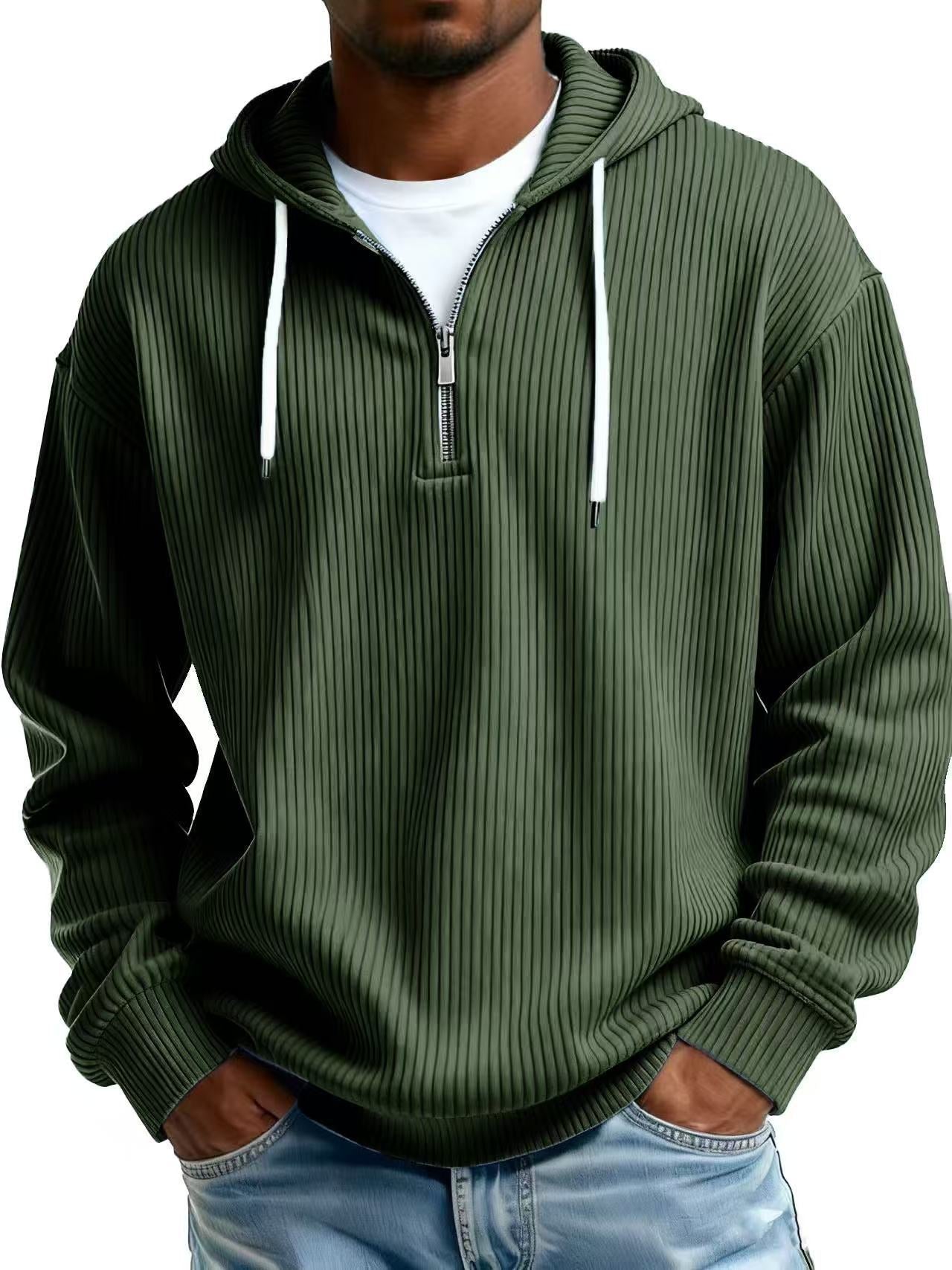 Mens Long-Sleeve Hooded Jacket Loose-Fit Casual Sweatshirt
